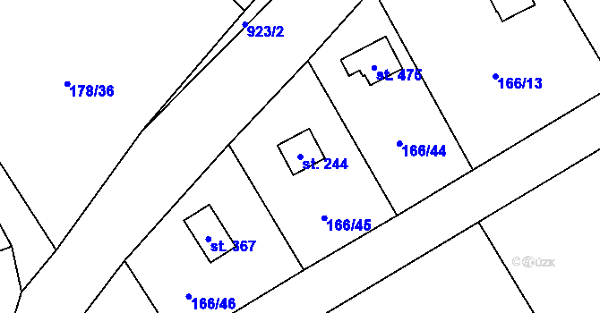 Parcela st. 244 v KÚ Svinaře, Katastrální mapa