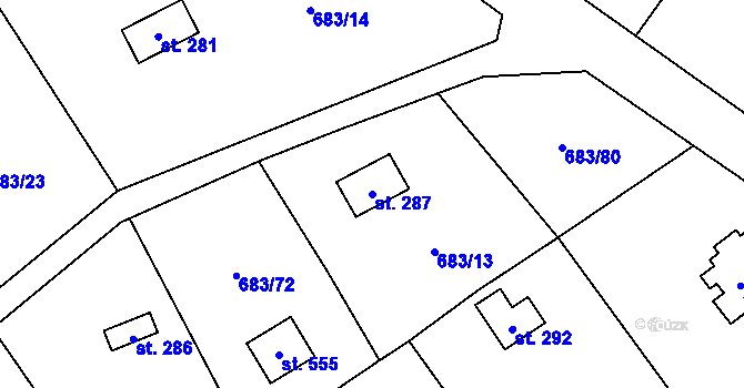Parcela st. 287 v KÚ Svinaře, Katastrální mapa