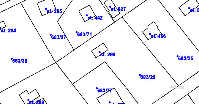Parcela st. 290 v KÚ Svinaře, Katastrální mapa