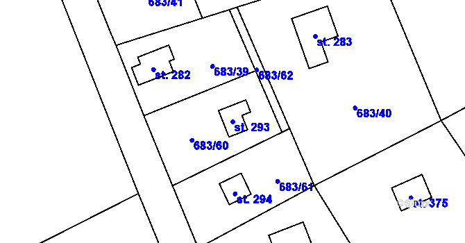 Parcela st. 293 v KÚ Svinaře, Katastrální mapa