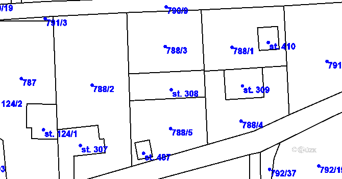 Parcela st. 308 v KÚ Svinaře, Katastrální mapa