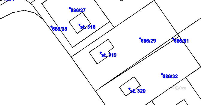 Parcela st. 319 v KÚ Svinaře, Katastrální mapa