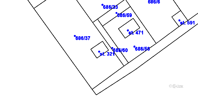 Parcela st. 321 v KÚ Svinaře, Katastrální mapa