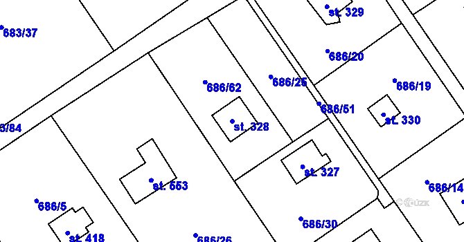 Parcela st. 328 v KÚ Svinaře, Katastrální mapa
