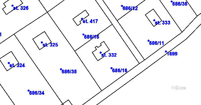Parcela st. 332 v KÚ Svinaře, Katastrální mapa
