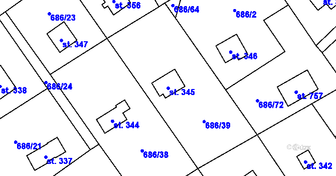 Parcela st. 345 v KÚ Svinaře, Katastrální mapa