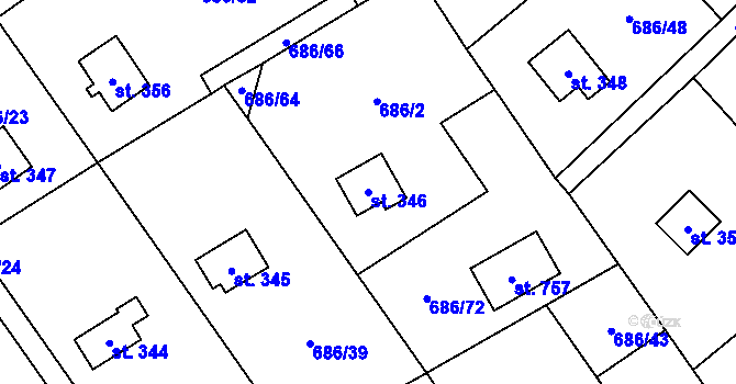 Parcela st. 346 v KÚ Svinaře, Katastrální mapa