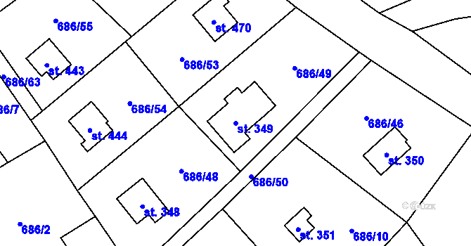Parcela st. 349 v KÚ Svinaře, Katastrální mapa