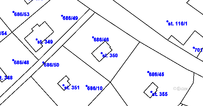 Parcela st. 350 v KÚ Svinaře, Katastrální mapa