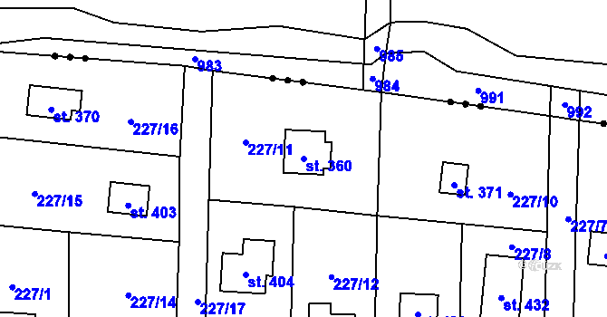Parcela st. 360 v KÚ Svinaře, Katastrální mapa