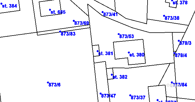 Parcela st. 381 v KÚ Svinaře, Katastrální mapa
