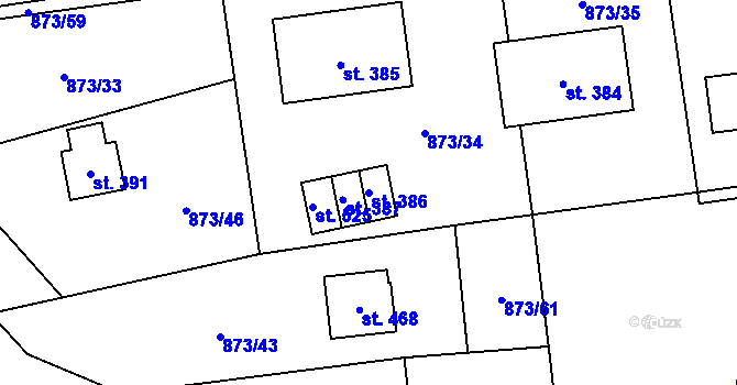 Parcela st. 386 v KÚ Svinaře, Katastrální mapa