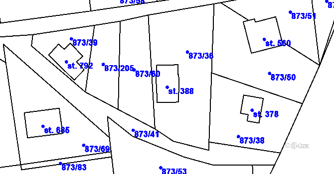Parcela st. 388 v KÚ Svinaře, Katastrální mapa