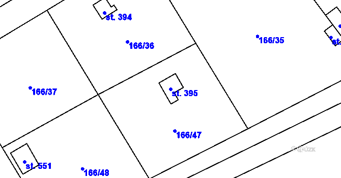 Parcela st. 395 v KÚ Svinaře, Katastrální mapa