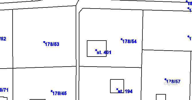Parcela st. 401 v KÚ Svinaře, Katastrální mapa