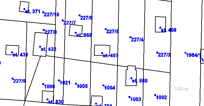 Parcela st. 407 v KÚ Svinaře, Katastrální mapa