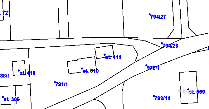 Parcela st. 411 v KÚ Svinaře, Katastrální mapa