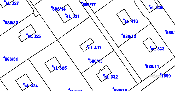 Parcela st. 417 v KÚ Svinaře, Katastrální mapa
