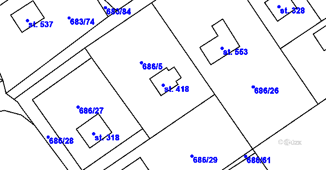 Parcela st. 418 v KÚ Svinaře, Katastrální mapa