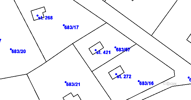 Parcela st. 421 v KÚ Svinaře, Katastrální mapa