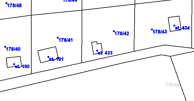 Parcela st. 433 v KÚ Svinaře, Katastrální mapa