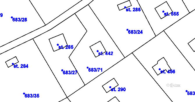Parcela st. 442 v KÚ Svinaře, Katastrální mapa