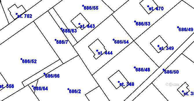 Parcela st. 444 v KÚ Svinaře, Katastrální mapa