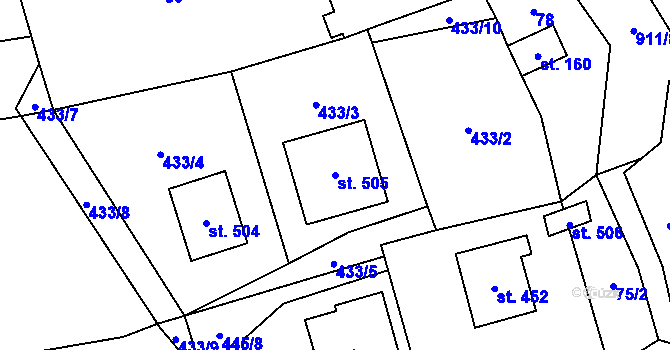 Parcela st. 505 v KÚ Svinaře, Katastrální mapa