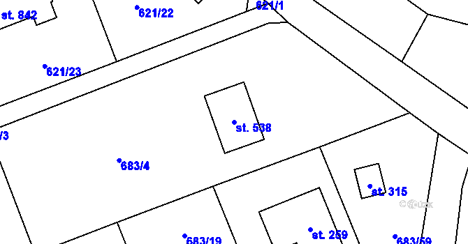 Parcela st. 538 v KÚ Svinaře, Katastrální mapa