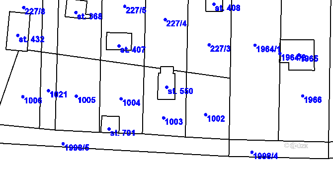 Parcela st. 550 v KÚ Svinaře, Katastrální mapa