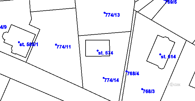 Parcela st. 574 v KÚ Svinaře, Katastrální mapa