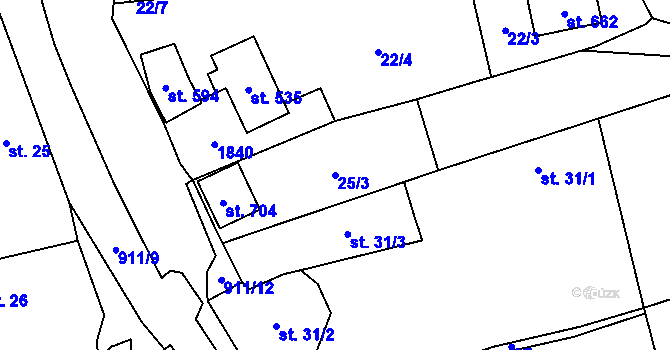Parcela st. 25/3 v KÚ Svinaře, Katastrální mapa