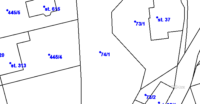 Parcela st. 74/1 v KÚ Svinaře, Katastrální mapa