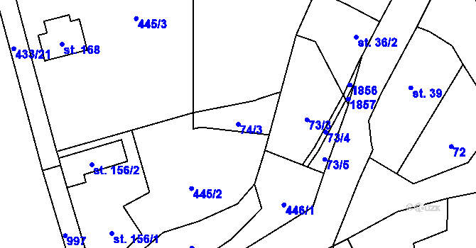 Parcela st. 74/3 v KÚ Svinaře, Katastrální mapa
