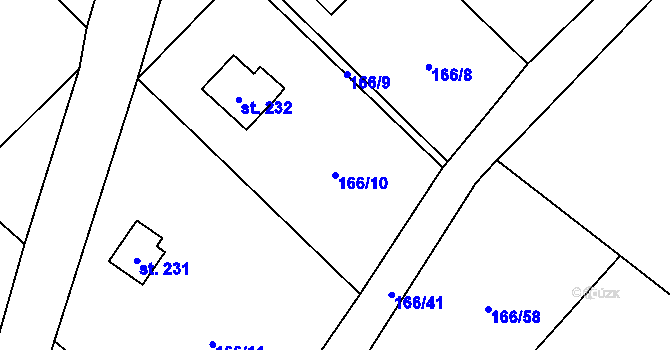 Parcela st. 166/10 v KÚ Svinaře, Katastrální mapa