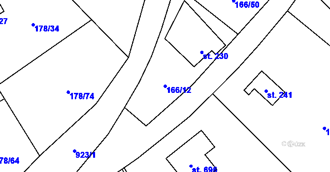 Parcela st. 166/12 v KÚ Svinaře, Katastrální mapa