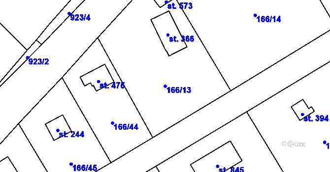 Parcela st. 166/13 v KÚ Svinaře, Katastrální mapa