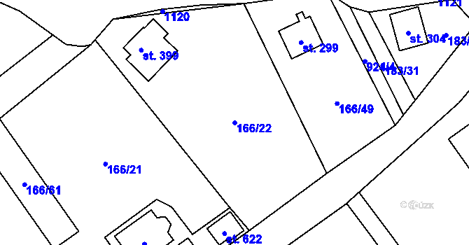 Parcela st. 166/22 v KÚ Svinaře, Katastrální mapa