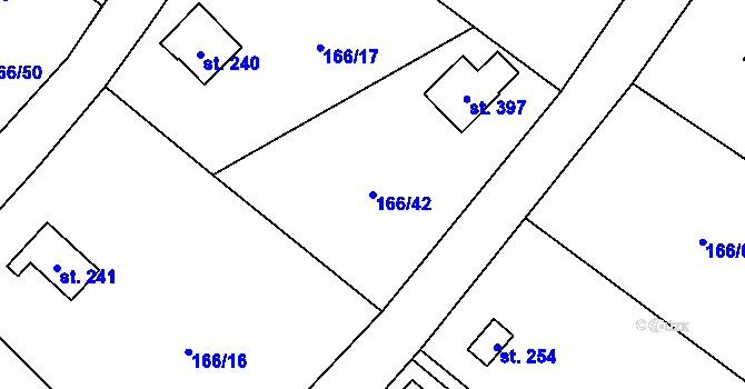 Parcela st. 166/42 v KÚ Svinaře, Katastrální mapa