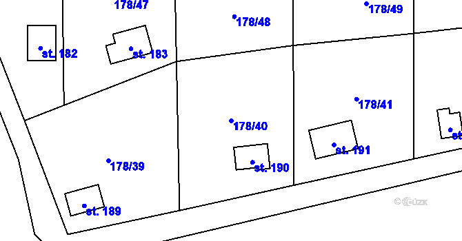 Parcela st. 178/40 v KÚ Svinaře, Katastrální mapa