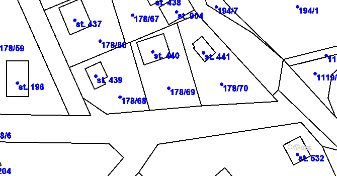Parcela st. 178/69 v KÚ Svinaře, Katastrální mapa