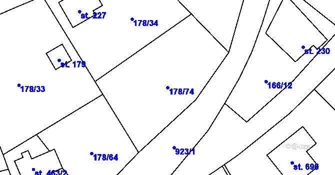 Parcela st. 178/74 v KÚ Svinaře, Katastrální mapa