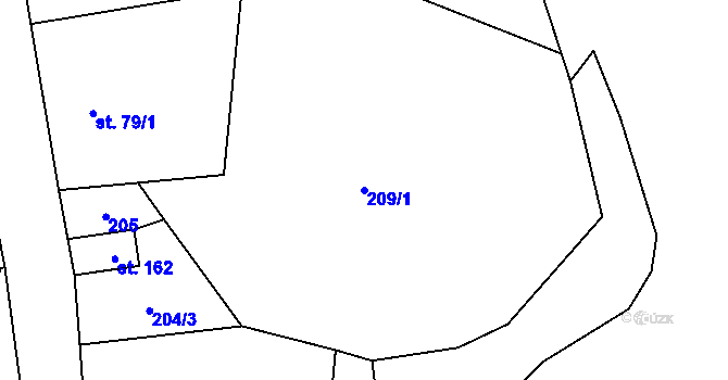 Parcela st. 209/1 v KÚ Svinaře, Katastrální mapa