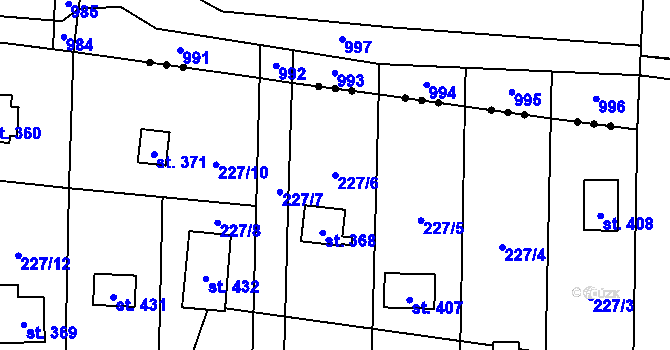 Parcela st. 227/6 v KÚ Svinaře, Katastrální mapa