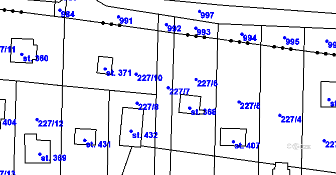 Parcela st. 227/7 v KÚ Svinaře, Katastrální mapa