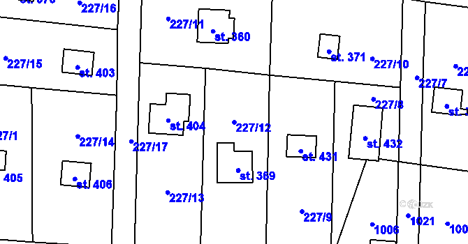 Parcela st. 227/12 v KÚ Svinaře, Katastrální mapa
