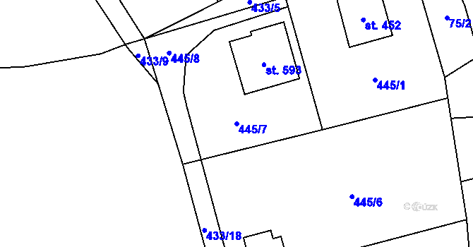 Parcela st. 445/7 v KÚ Svinaře, Katastrální mapa