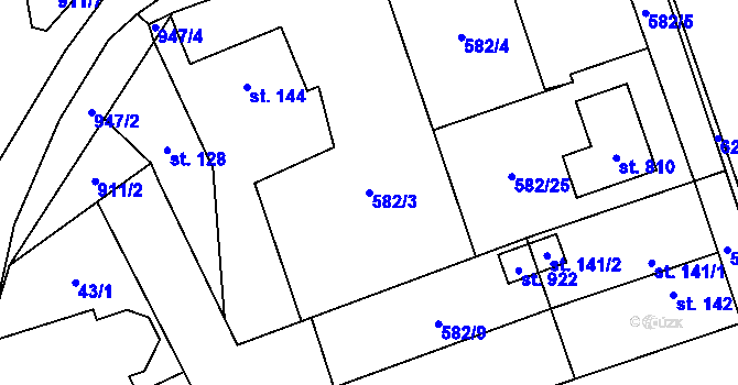Parcela st. 582/3 v KÚ Svinaře, Katastrální mapa