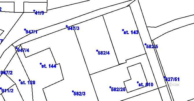 Parcela st. 582/4 v KÚ Svinaře, Katastrální mapa