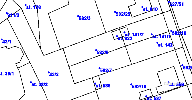 Parcela st. 582/9 v KÚ Svinaře, Katastrální mapa